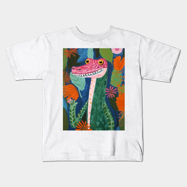 Crocodile and flowers Kids T-Shirt by Geek Culture